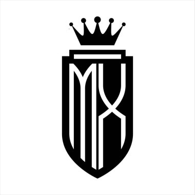 MX Vector logo initials shield with royal crown minimalist, elegant style with inside shield outline