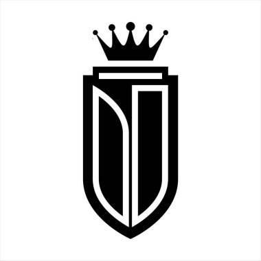 Aşırı dozda vektör logosu Kraliyet Taç Minimalist baş harfleri, zarif bir stil ve iç kalkan çizgisi.
