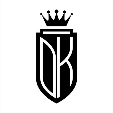 Tamam Vektör logosu Kraliyet Taç Minimalist baş harfleri, zarif bir stil ve iç kalkan çizgisi.