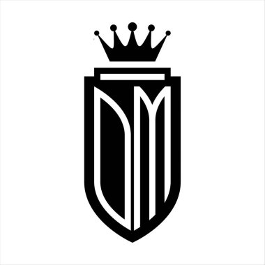 OM Vektör logosu Kraliyet Taç Minimalist baş harfleri, zarif bir stil ve iç kalkan çizgisi.