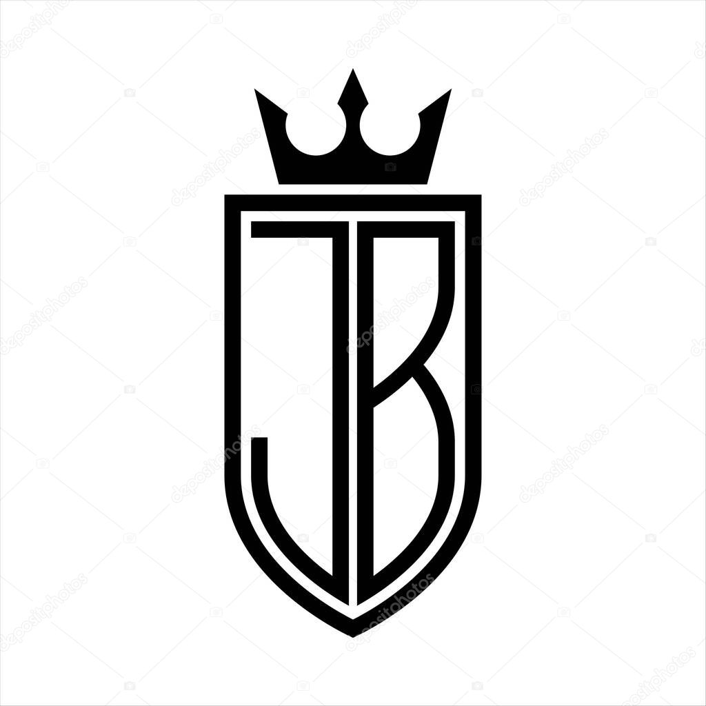 JB Vector logo of initials shield with crown and minimalist, elegant style, with thin outline