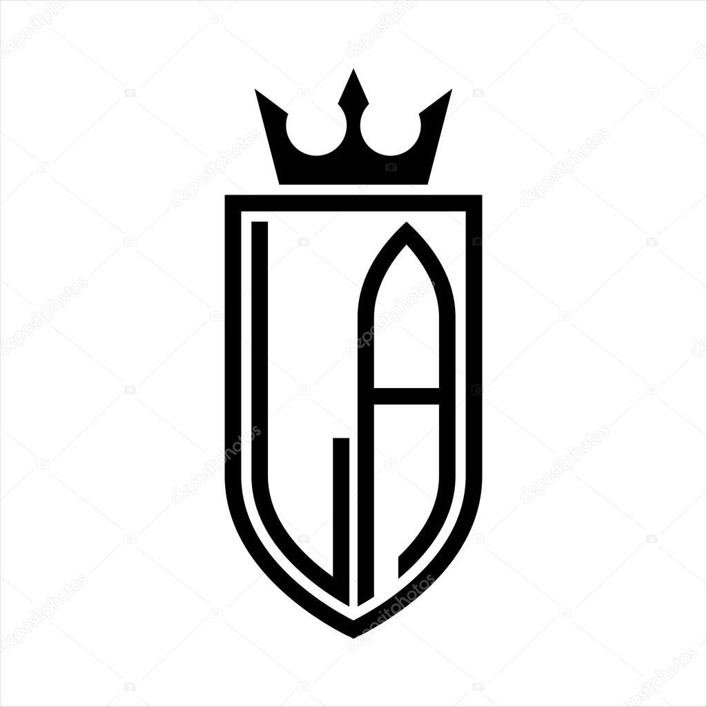 LA Vector logo of initials shield with crown and minimalist, elegant style, with thin outline