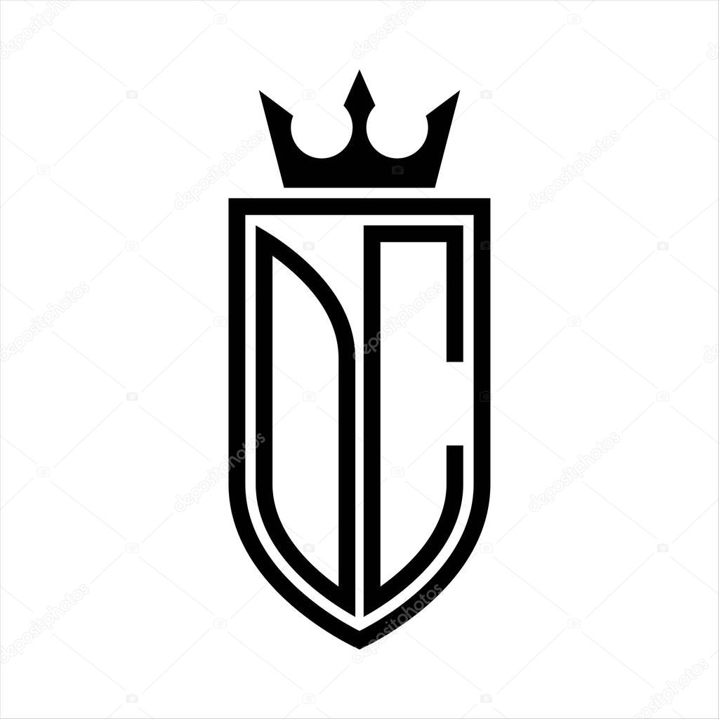 OC Vector logo of initials shield with crown and minimalist, elegant style, with thin outline