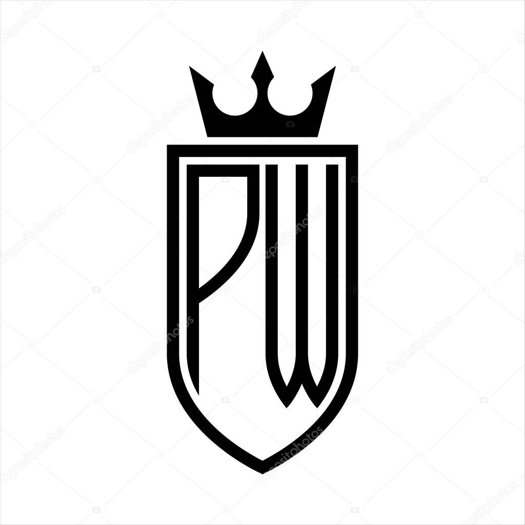PW Vector logo of initials shield with crown and minimalist, elegant style, with thin outline