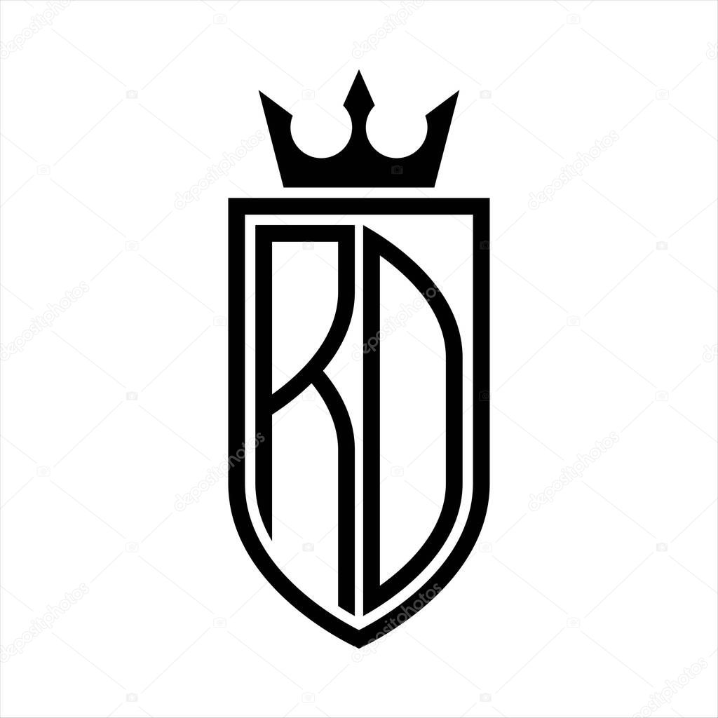 RD Vector logo of initials shield with crown and minimalist, elegant style, with thin outline