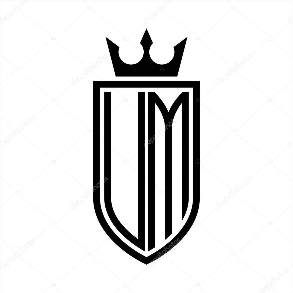 UM Vector logo of initials shield with crown and minimalist, elegant style, with thin outline