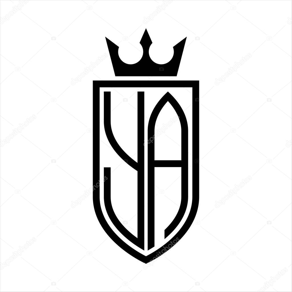 YA Vector logo of initials shield with crown and minimalist, elegant style, with thin outline