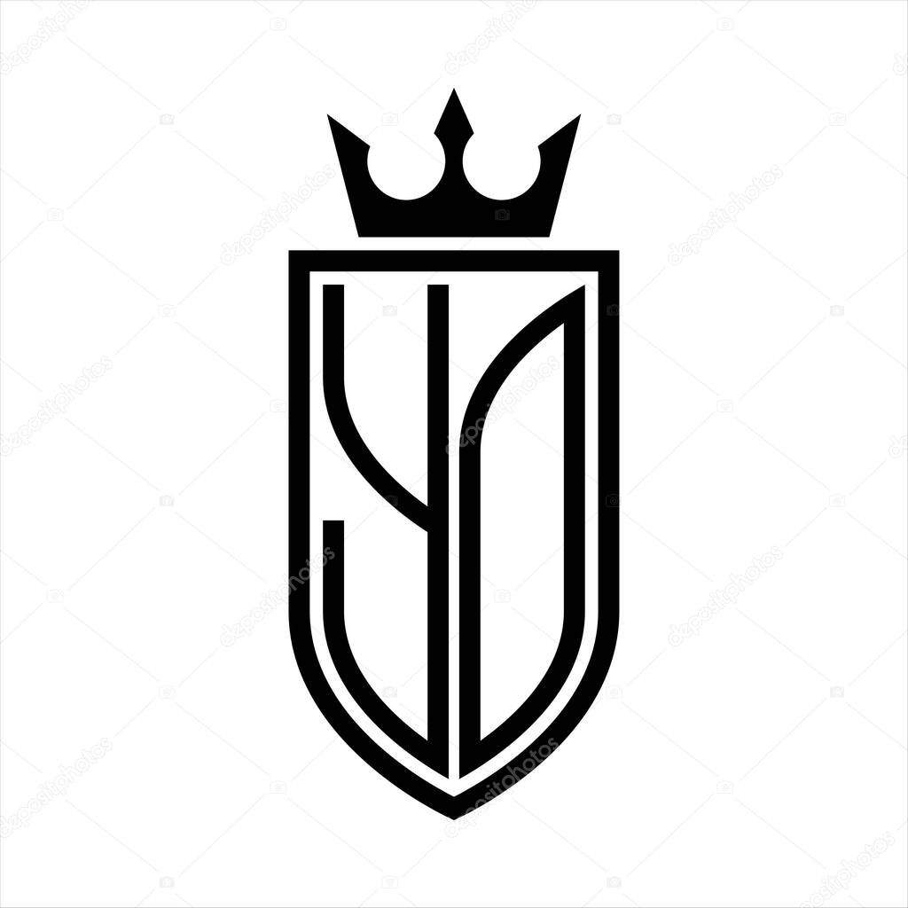 YO Vector logo of initials shield with crown and minimalist, elegant style, with thin outline