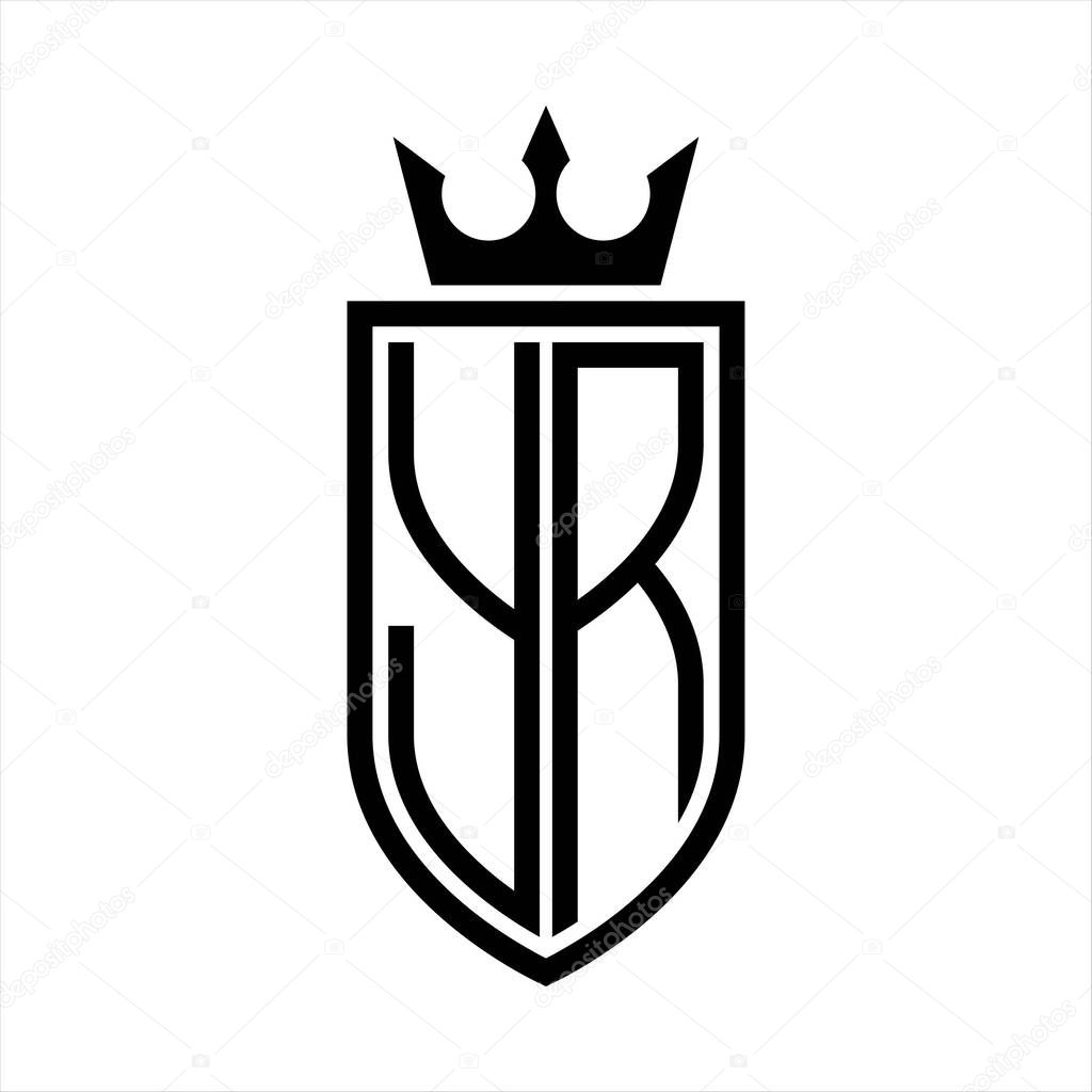 YR Vector logo of initials shield with crown and minimalist, elegant style, with thin outline