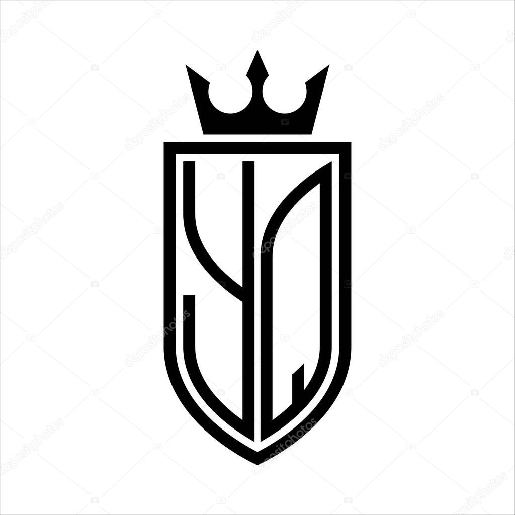 YQ Vector logo of initials shield with crown and minimalist, elegant style, with thin outline