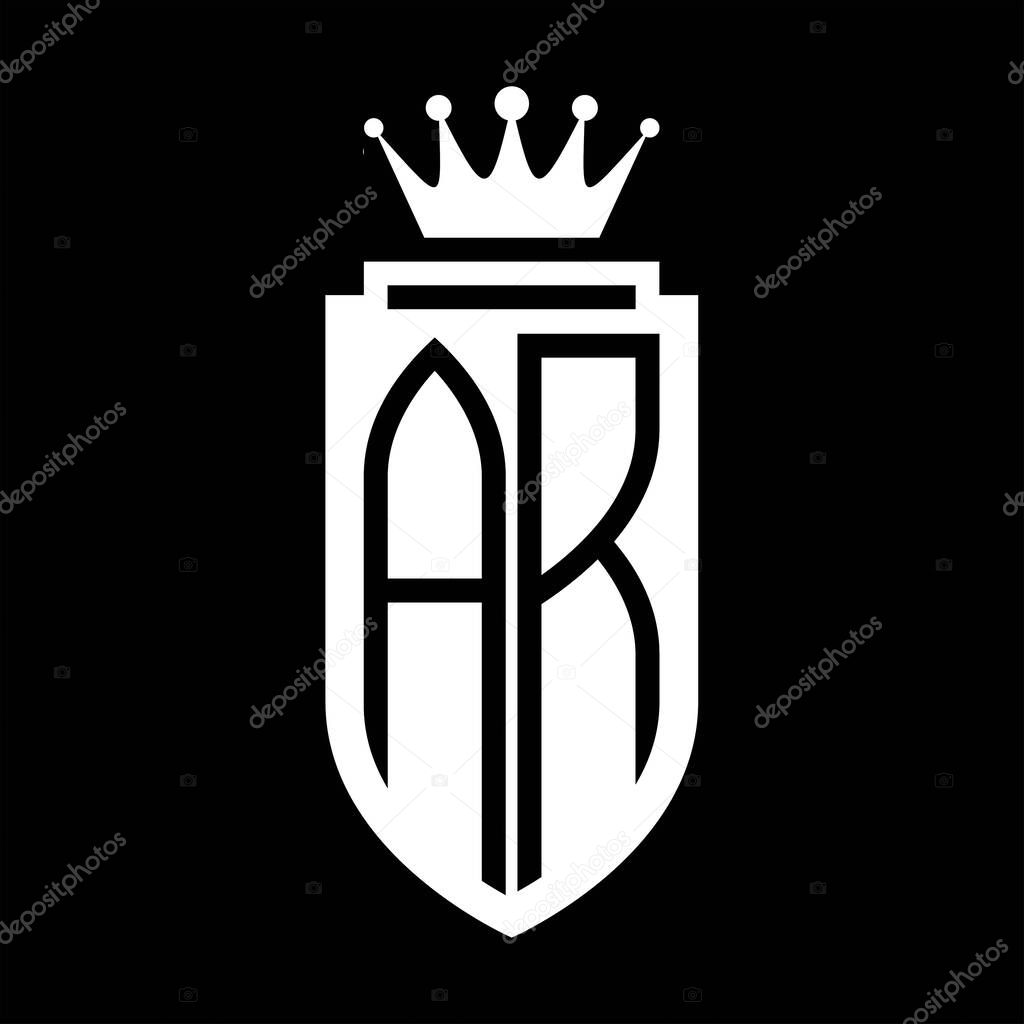 AR Vector logo initials shield with royal crown minimalist, elegant style with inside shield outline