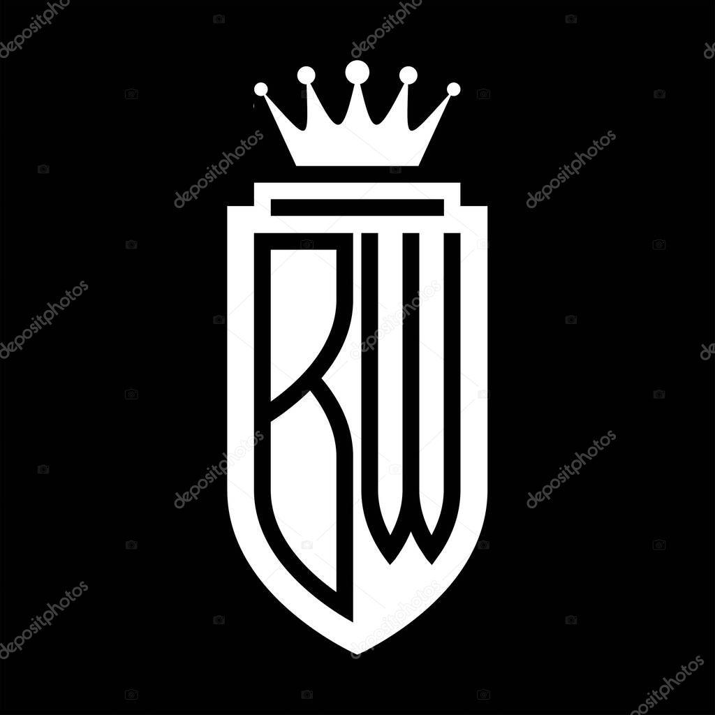 BW Vector logo initials shield with royal crown minimalist, elegant style with inside shield outline