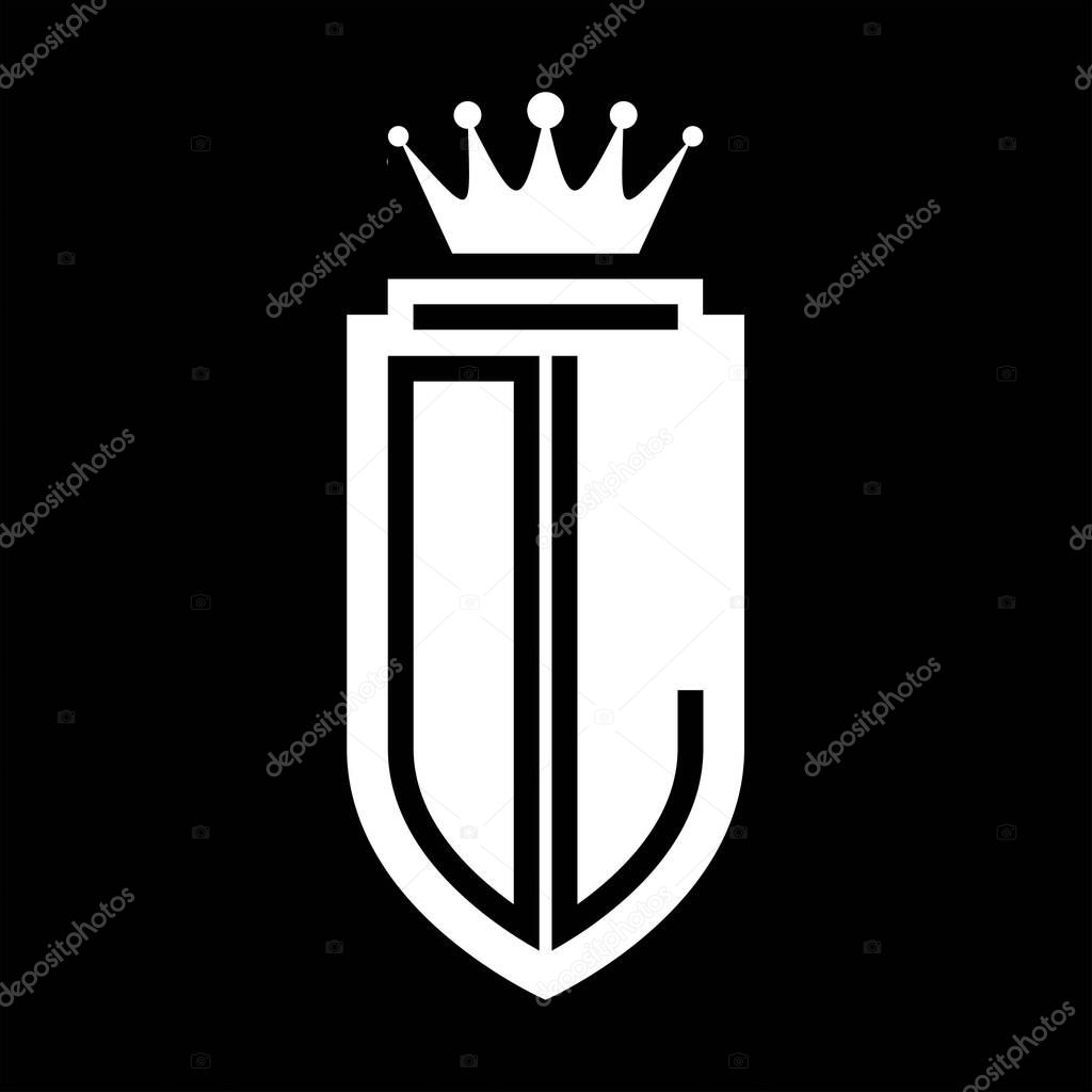 DL Vector logo initials shield with royal crown minimalist, elegant style with inside shield outline