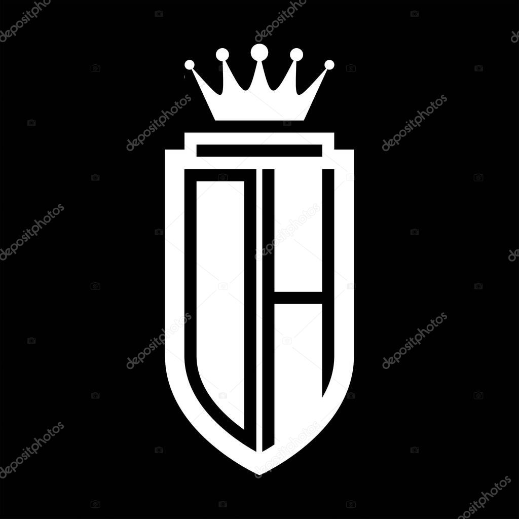 DH Vector logo initials shield with royal crown minimalist, elegant style with inside shield outline