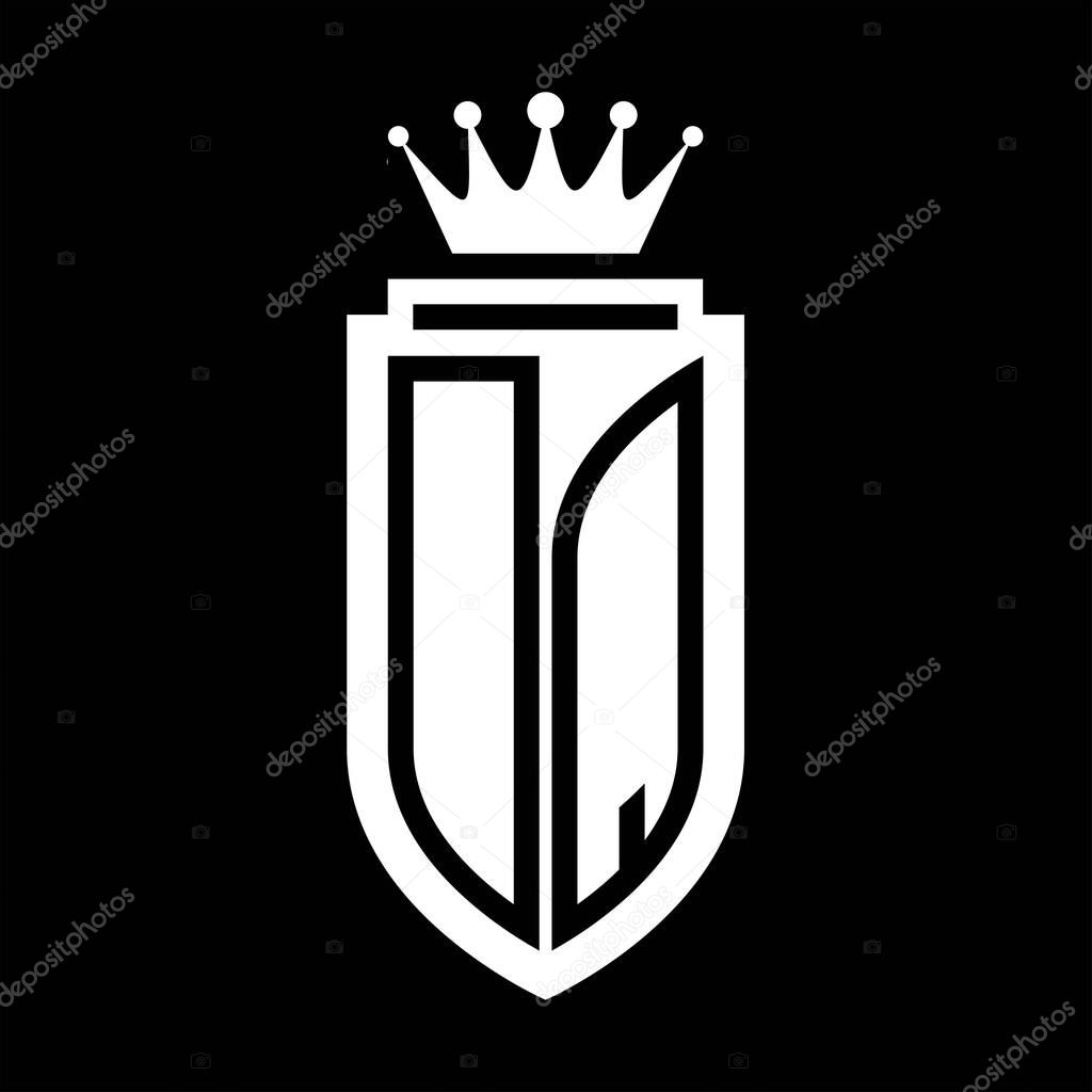 DQ Vector logo initials shield with royal crown minimalist, elegant style with inside shield outline