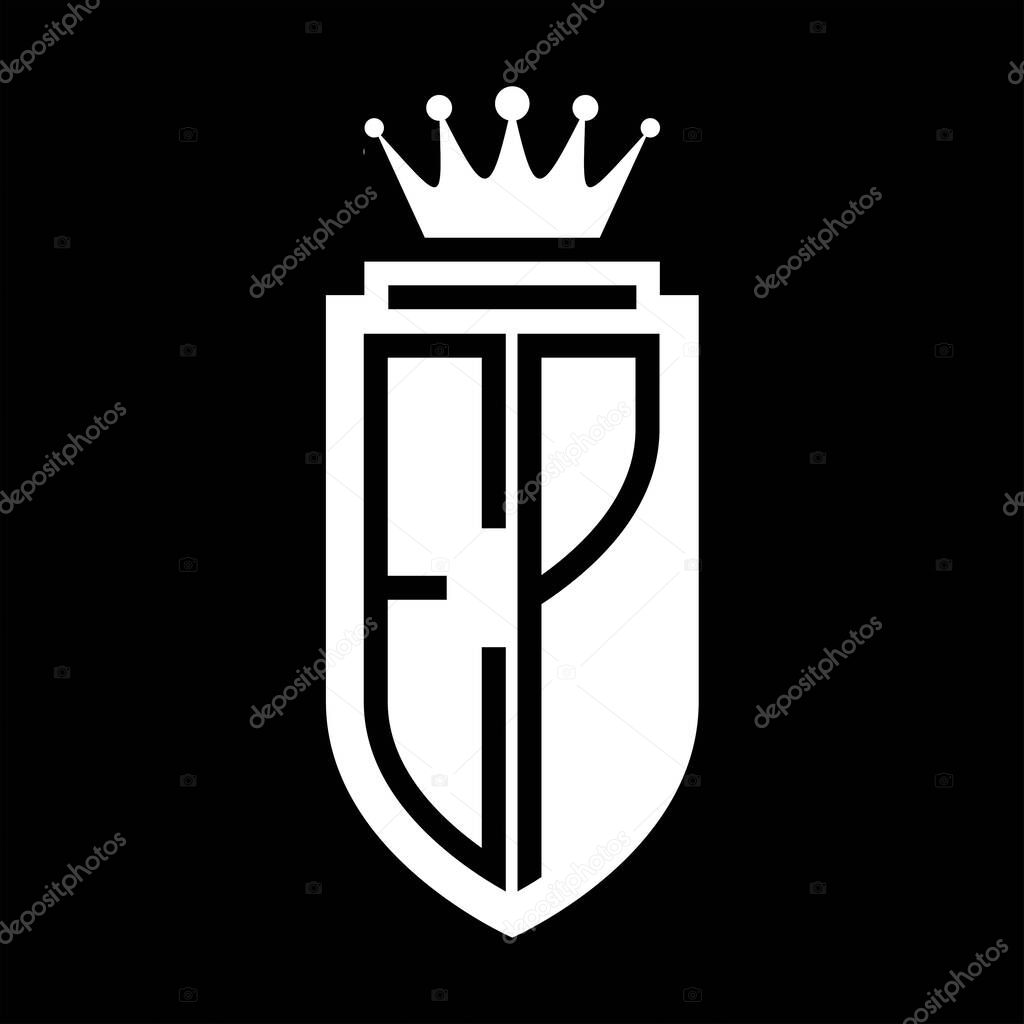 EP Vector logo initials shield with royal crown minimalist, elegant style with inside shield outline