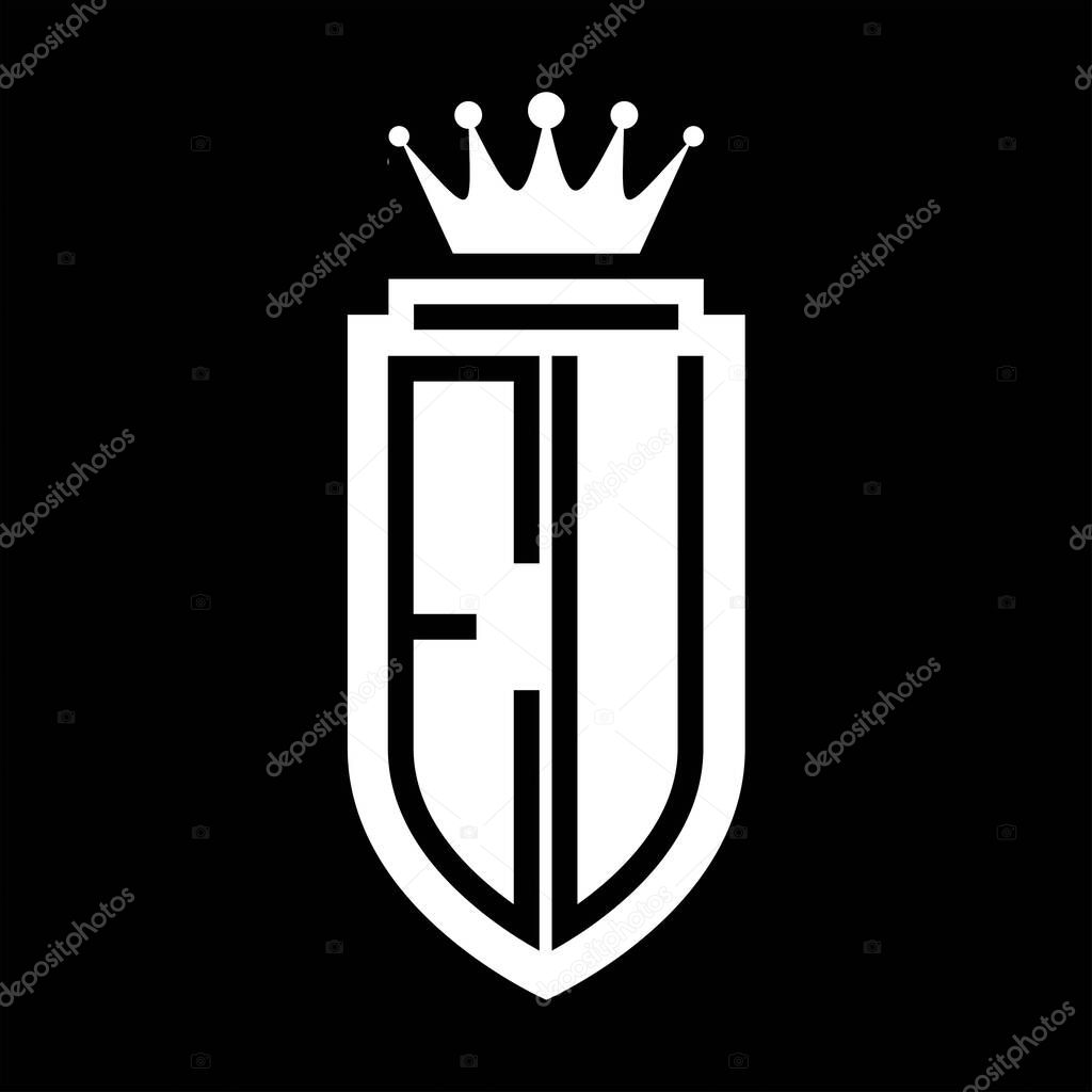 EU Vector logo initials shield with royal crown minimalist, elegant style with inside shield outline