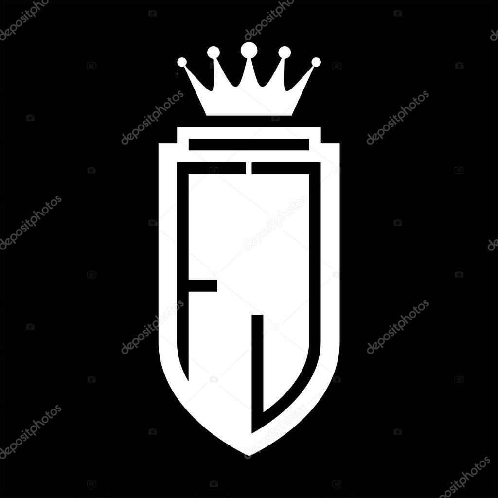 FJ Vector logo initials shield with royal crown minimalist, elegant style with inside shield outline
