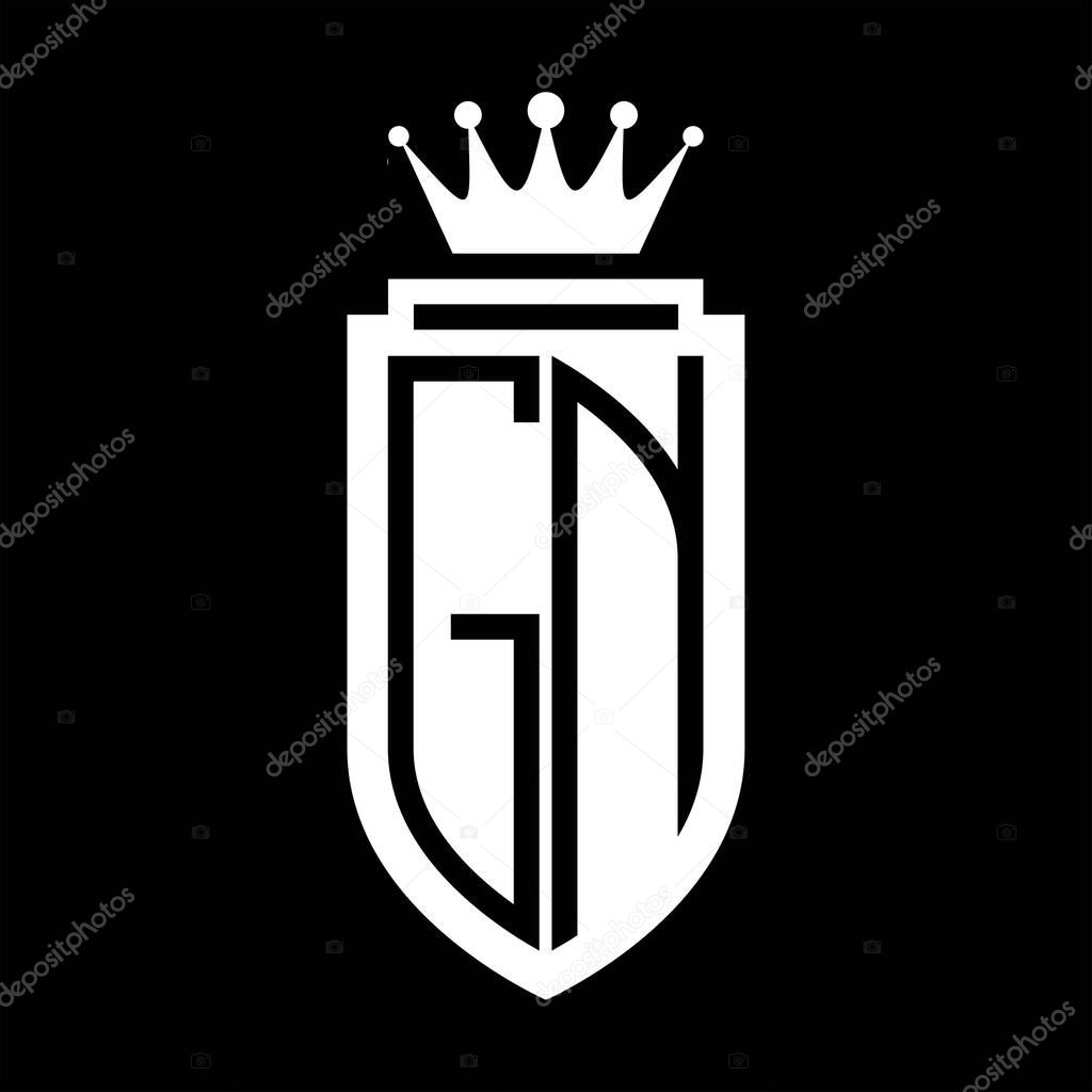 GN Vector logo initials shield with royal crown minimalist, elegant style with inside shield outline