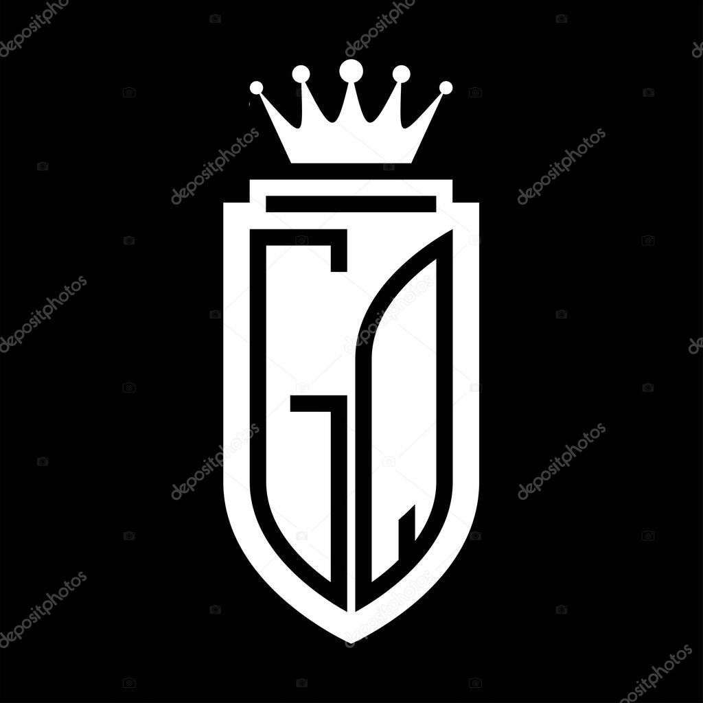 GQ Vector logo initials shield with royal crown minimalist, elegant style with inside shield outline