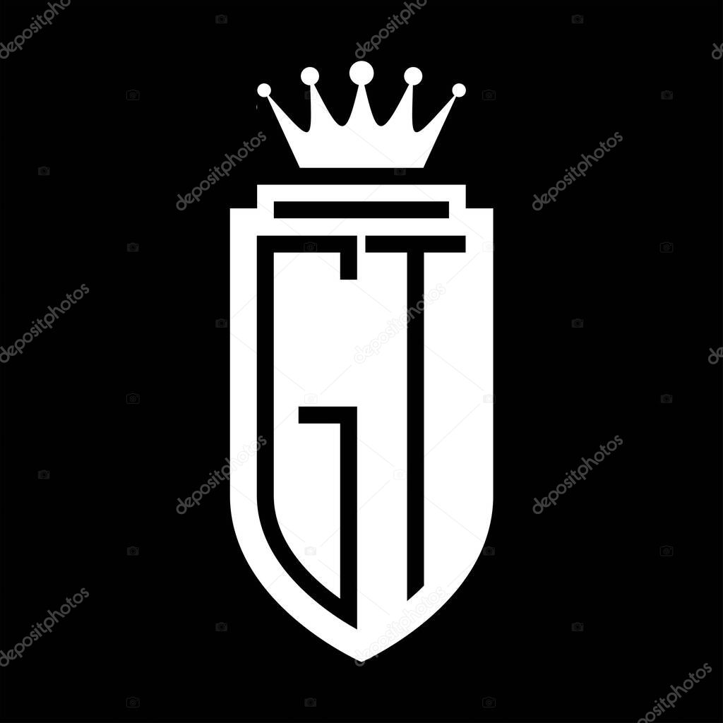 GT Vector logo initials shield with royal crown minimalist, elegant style with inside shield outline