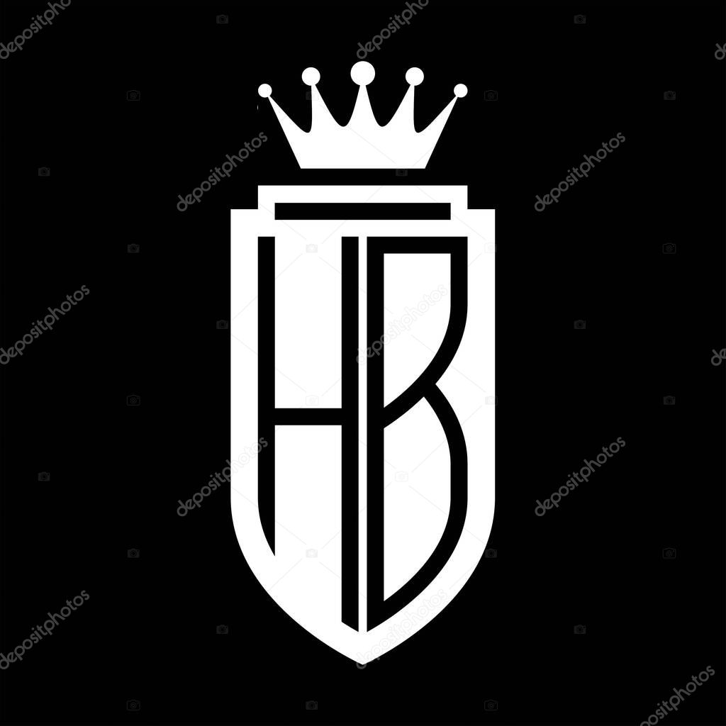 HB Vector logo initials shield with royal crown minimalist, elegant style with inside shield outline