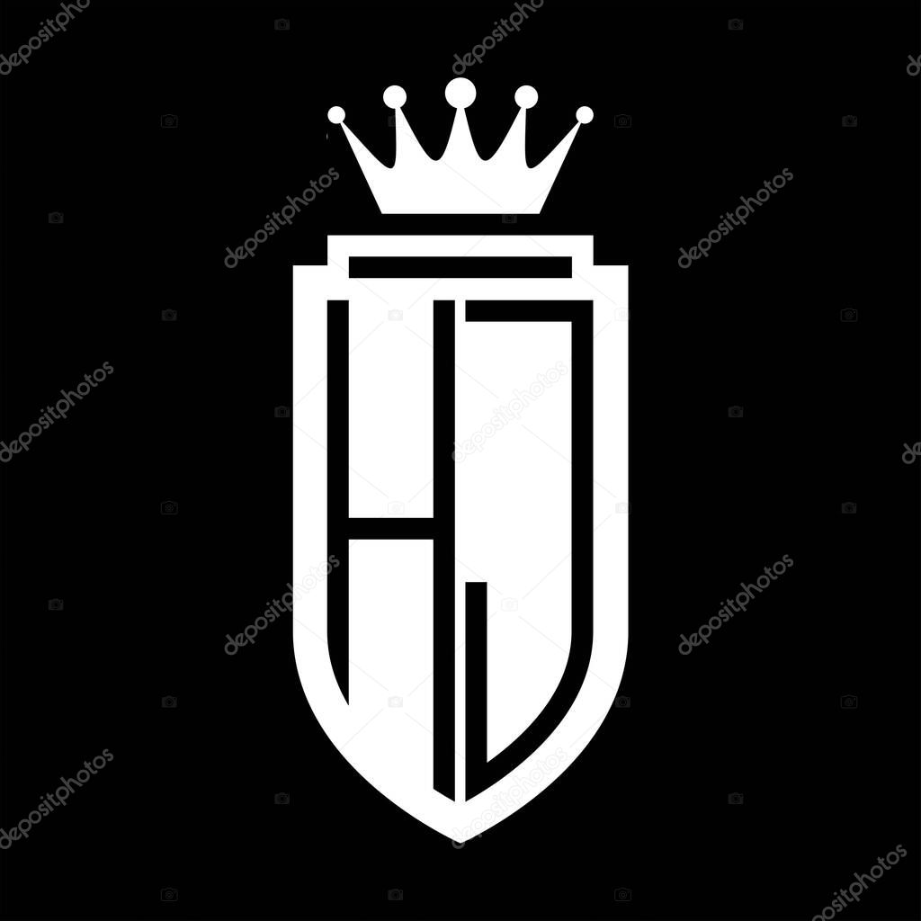 HJ Vector logo initials shield with royal crown minimalist, elegant style with inside shield outline
