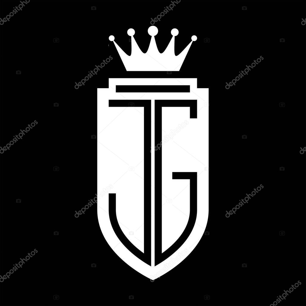 JG Vector logo initials shield with royal crown minimalist, elegant style with inside shield outline
