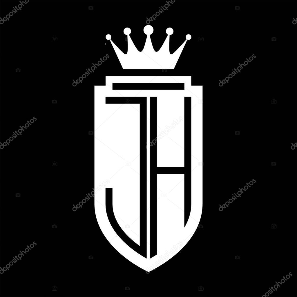 JH Vector logo initials shield with royal crown minimalist, elegant style with inside shield outline