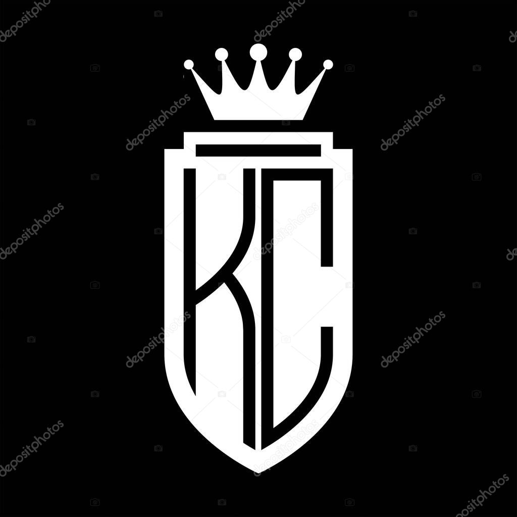 KC Vector logo initials shield with royal crown minimalist, elegant style with inside shield outline