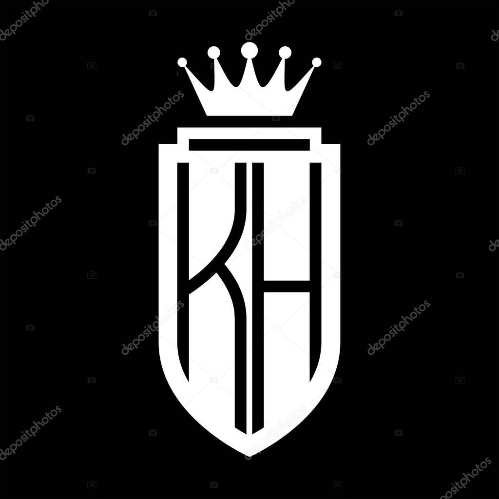 KH Vector logo initials shield with royal crown minimalist, elegant style with inside shield outline