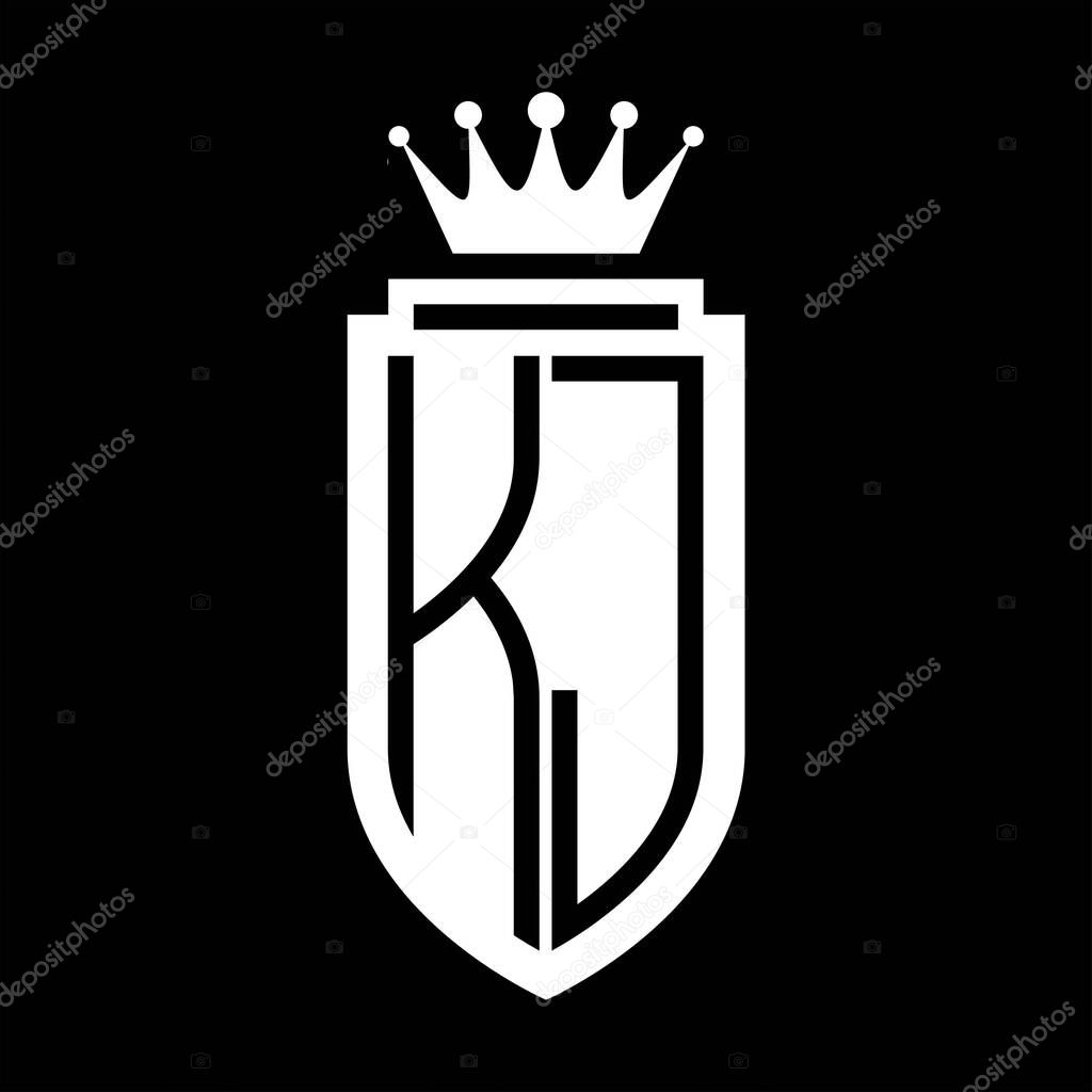 KJ Vector logo initials shield with royal crown minimalist, elegant style with inside shield outline