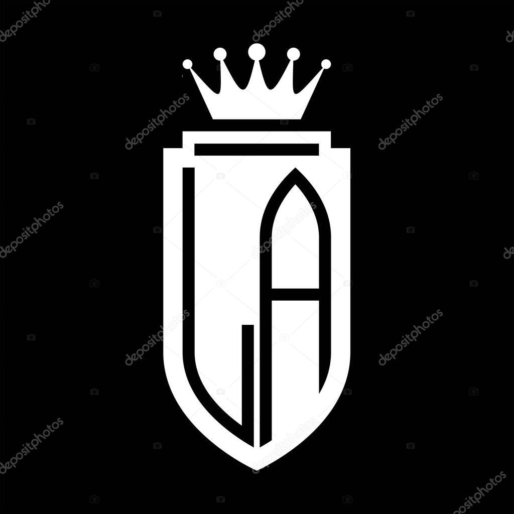 LA Vector logo initials shield with royal crown minimalist, elegant style with inside shield outline