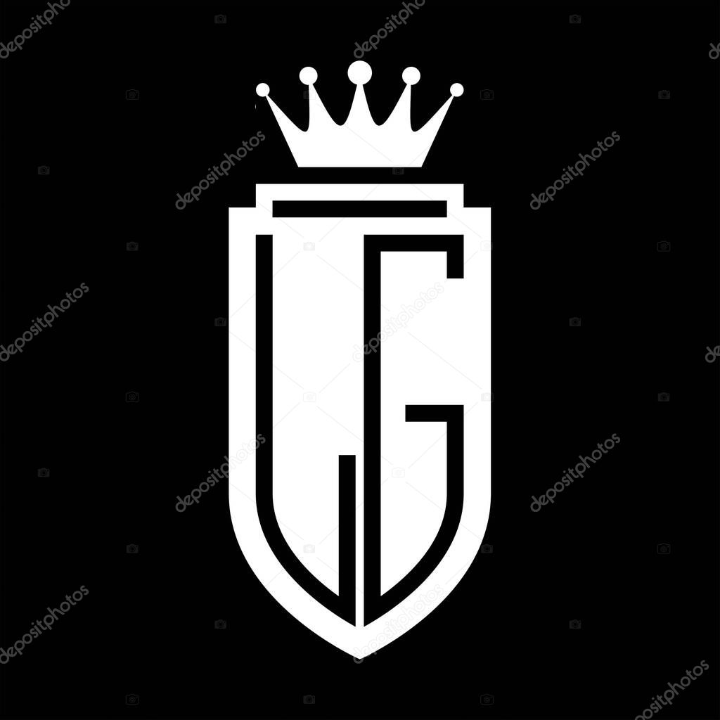 LG Vector logo initials shield with royal crown minimalist, elegant style with inside shield outline