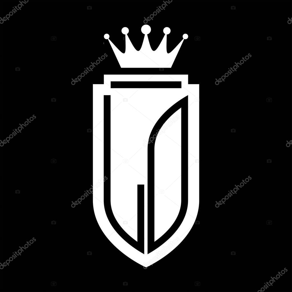 LO Vector logo initials shield with royal crown minimalist, elegant style with inside shield outline
