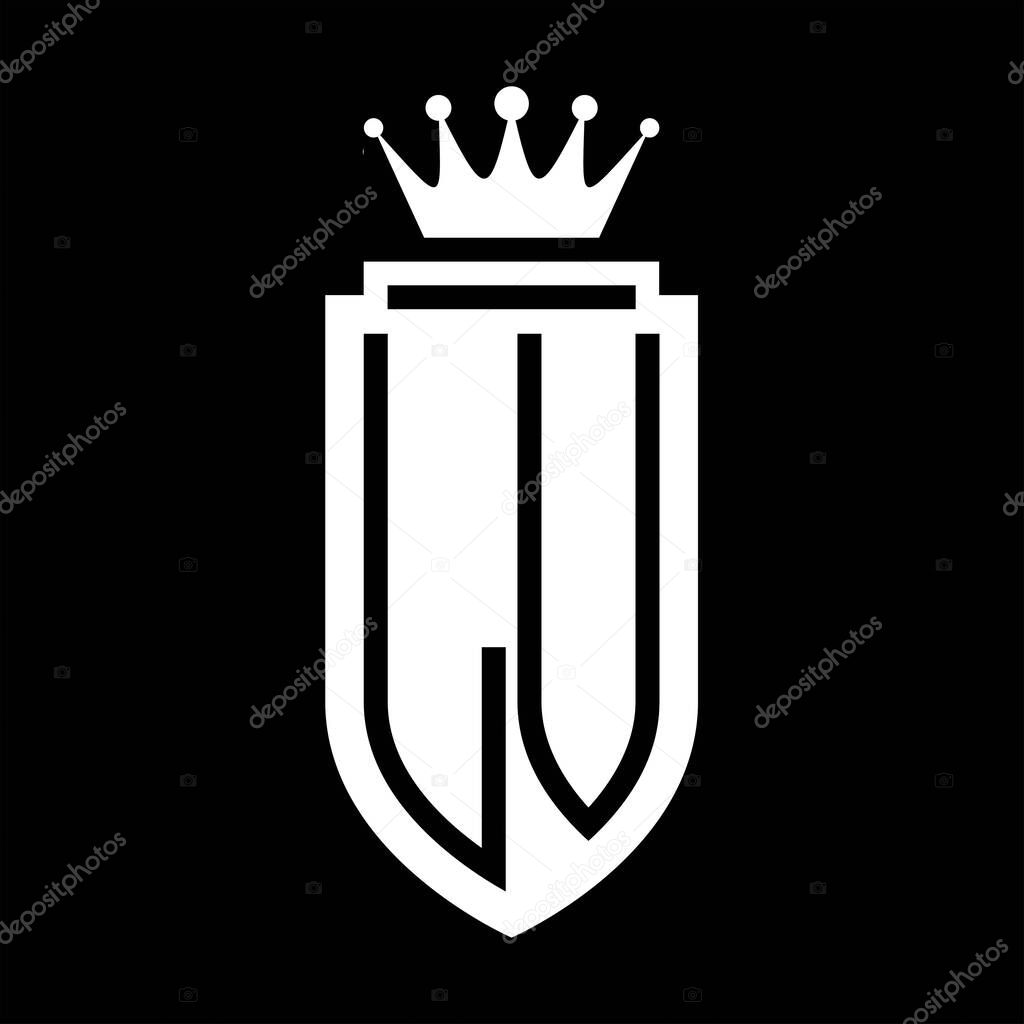 LV Vector logo initials shield with royal crown minimalist, elegant style with inside shield outline