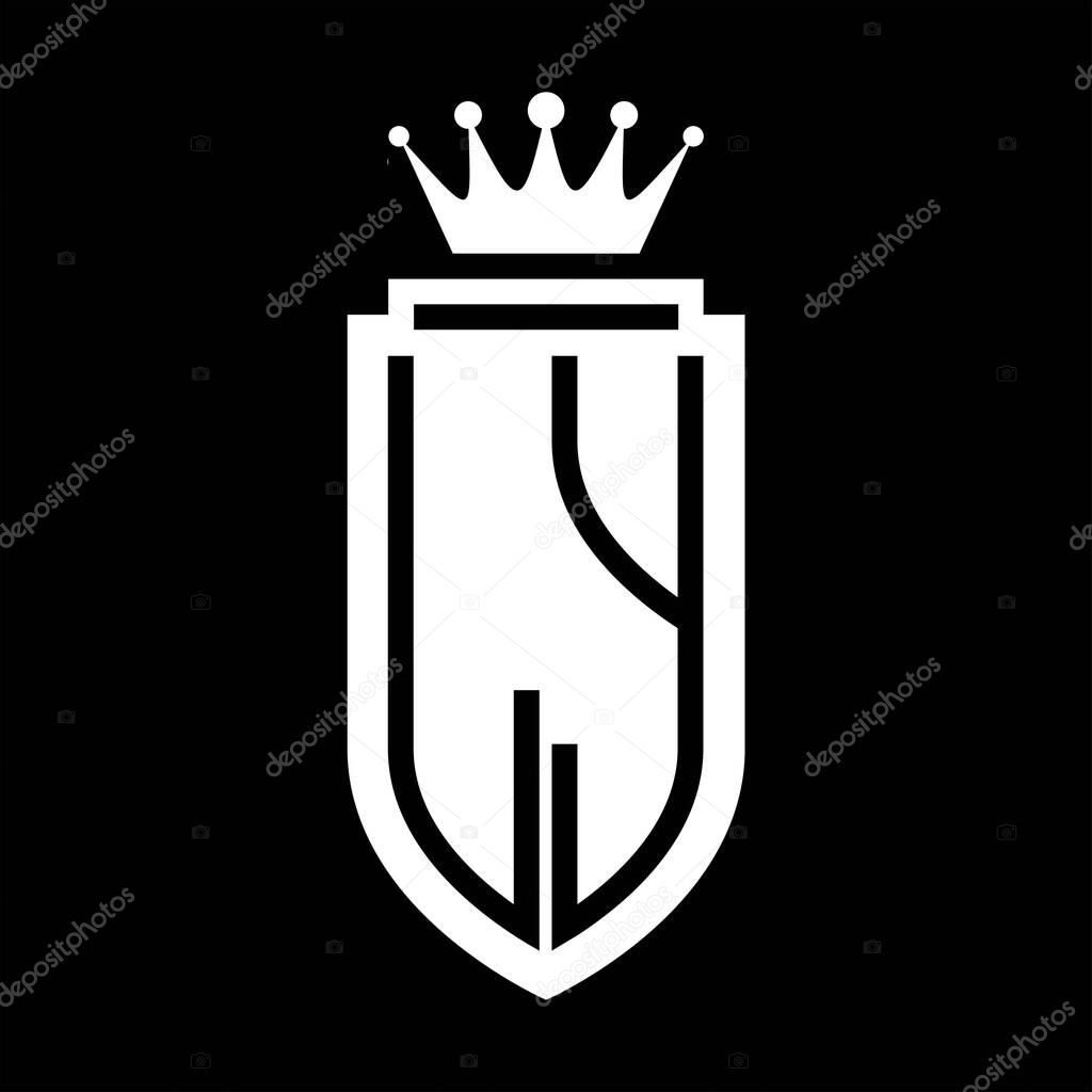 LY Vector logo initials shield with royal crown minimalist, elegant style with inside shield outline