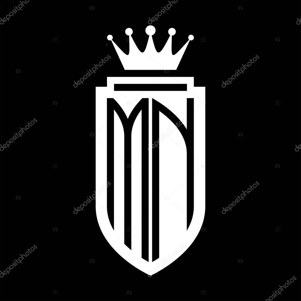 MN Vector logo initials shield with royal crown minimalist, elegant style with inside shield outline