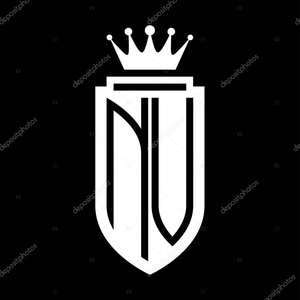NV Vector logo initials shield with royal crown minimalist, elegant style with inside shield outline