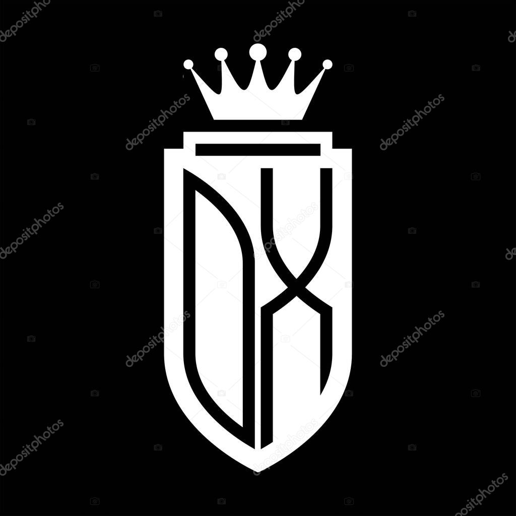 OX Vector logo initials shield with royal crown minimalist, elegant style with inside shield outline