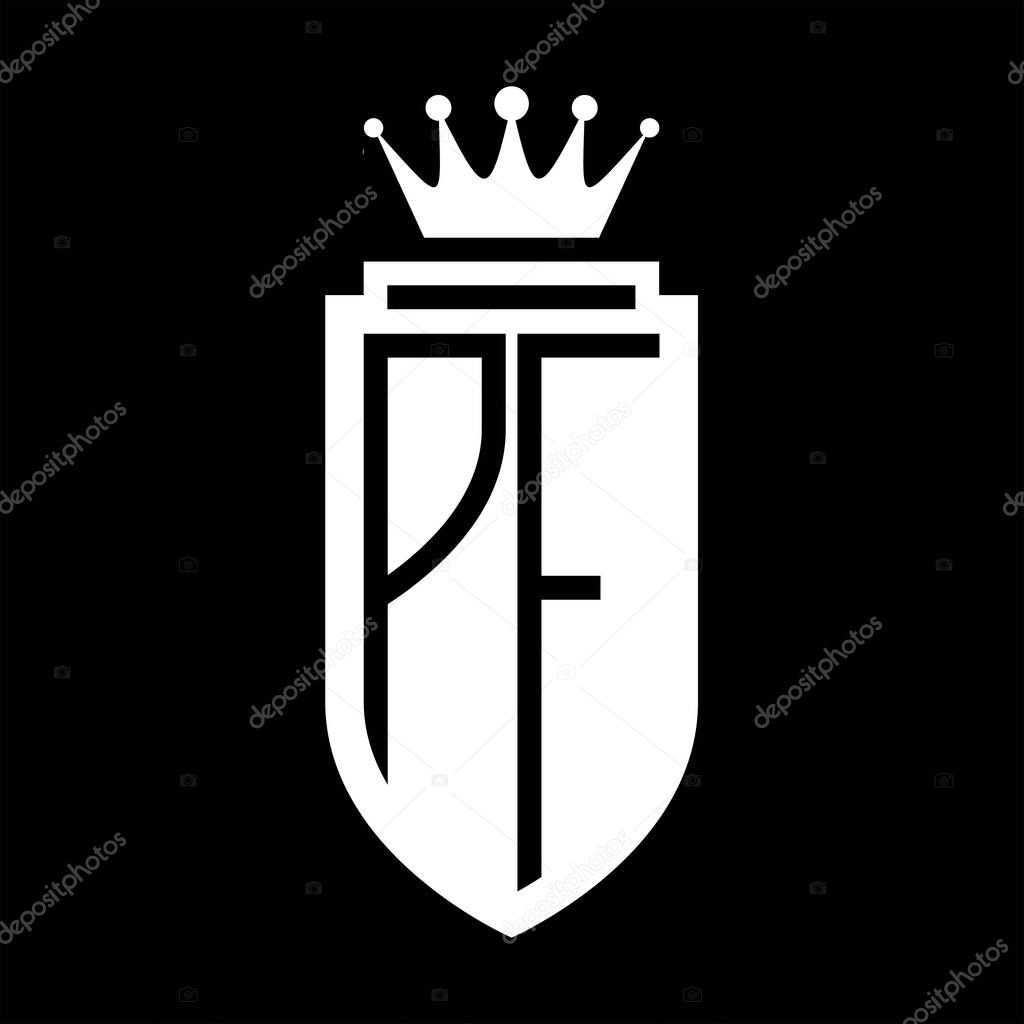 PF Vector logo initials shield with royal crown minimalist, elegant style with inside shield outline
