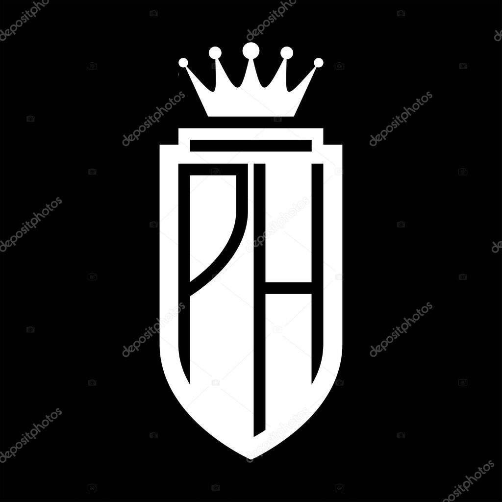 PH Vector logo initials shield with royal crown minimalist, elegant style with inside shield outline