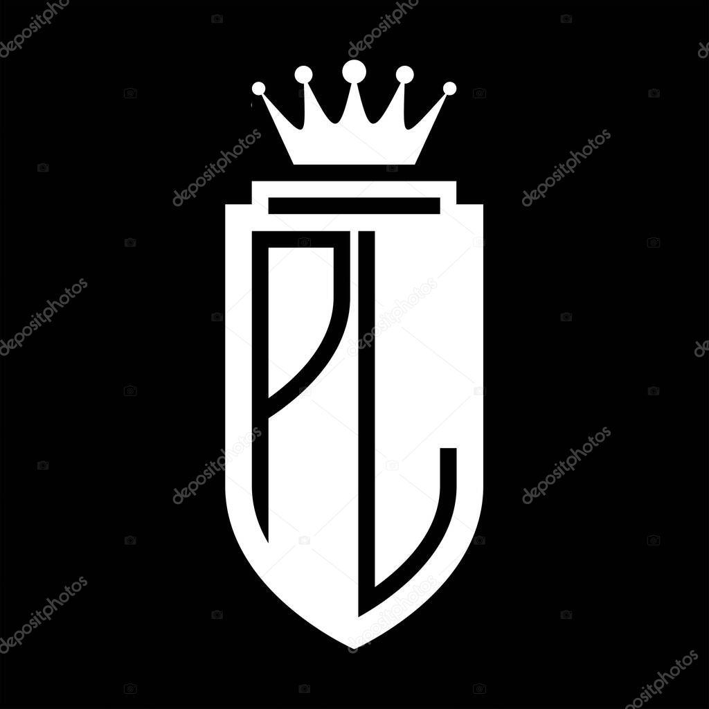 PL Vector logo initials shield with royal crown minimalist, elegant style with inside shield outline