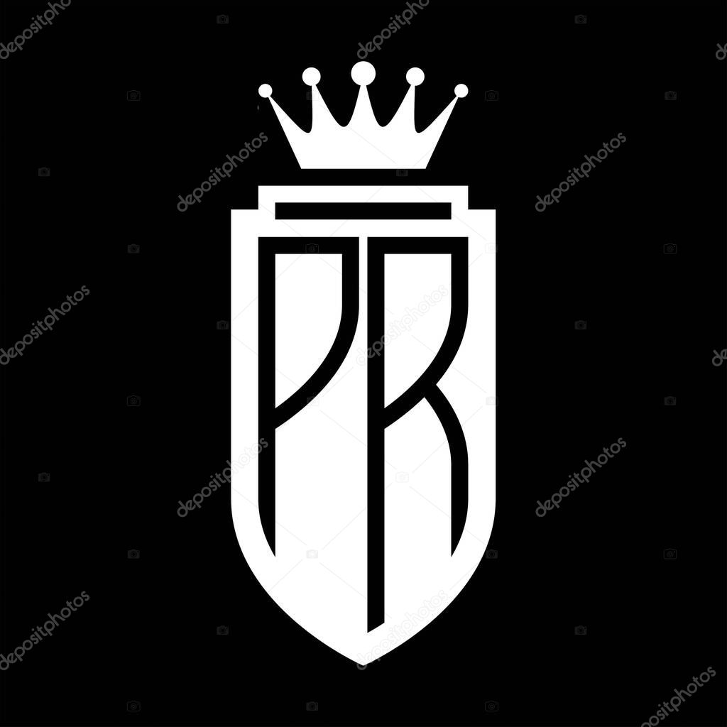 PR Vector logo initials shield with royal crown minimalist, elegant style with inside shield outline