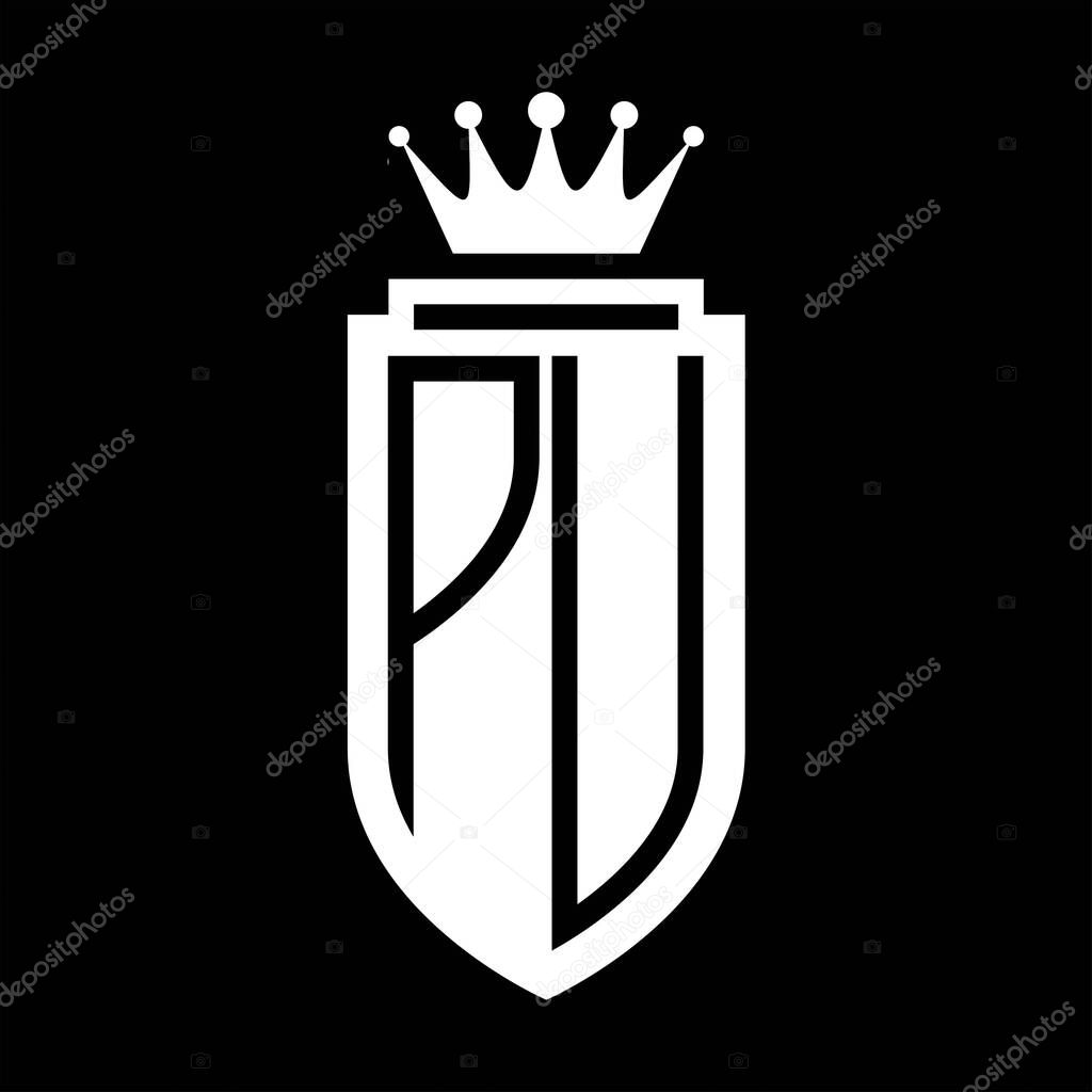 PU Vector logo initials shield with royal crown minimalist, elegant style with inside shield outline