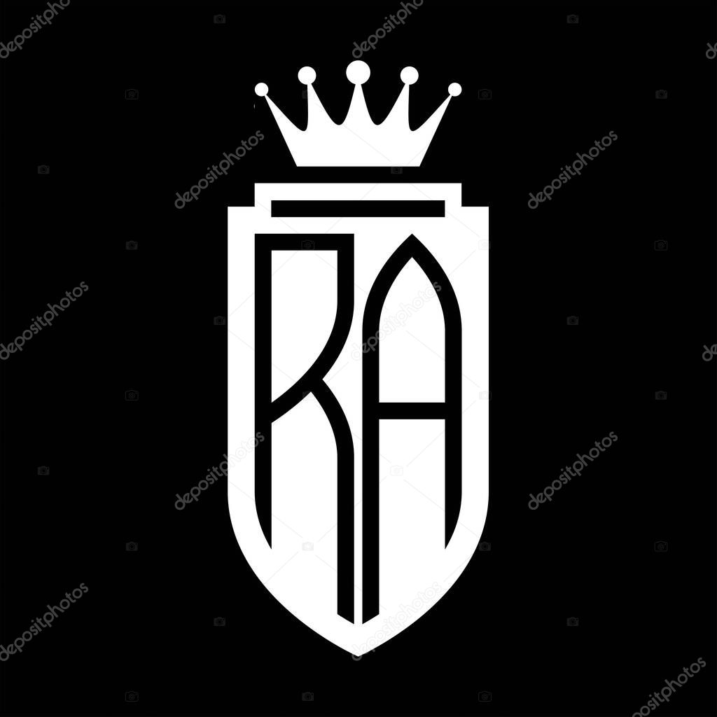 RA Vector logo initials shield with royal crown minimalist, elegant style with inside shield outline