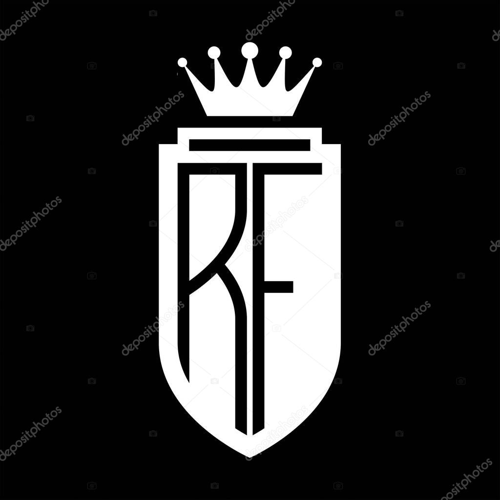 RF Vector logo initials shield with royal crown minimalist, elegant style with inside shield outline