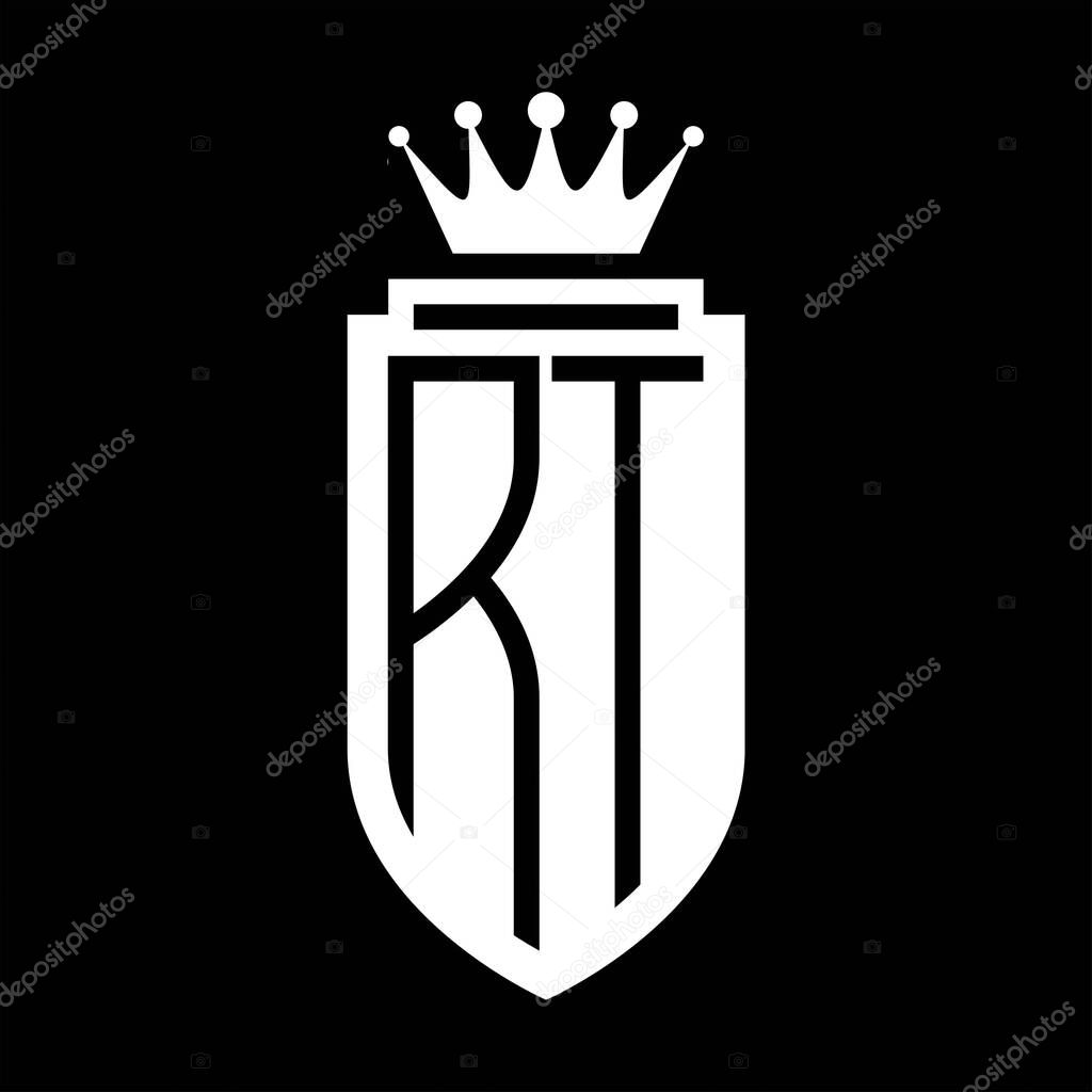 RT Vector logo initials shield with royal crown minimalist, elegant style with inside shield outline