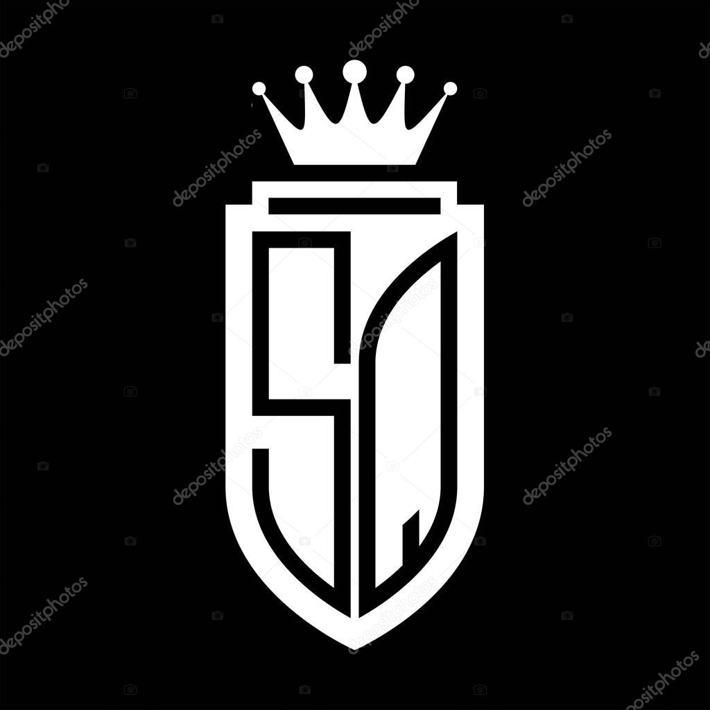 SQ Vector logo initials shield with royal crown minimalist, elegant style with inside shield outline