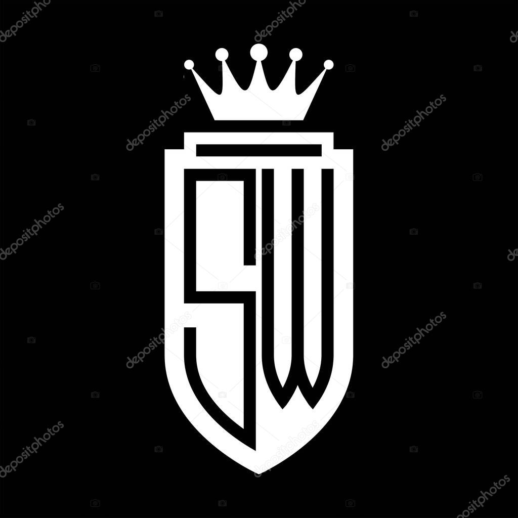 SW Vector logo initials shield with royal crown minimalist, elegant style with inside shield outline